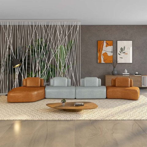 Sofá Ilha Sala de Estar Dakota 4 Módulos 626cm Encostos Almofadas Soltas Pu Caramelo/cinza G33 - Gra