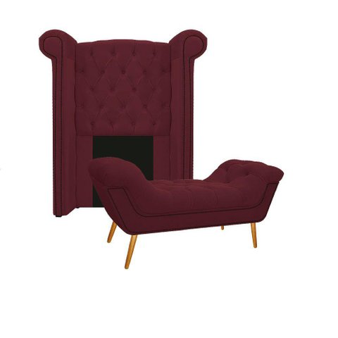 Kit Cabeceira Calçadeira Veneza 100cm Suede Bordô