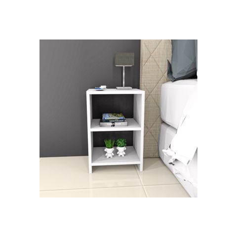 Mesa Cabeceira em Mdf Branco Quadrado com Divisórias