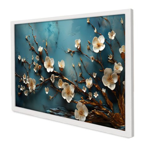 Quadro Decorativo Floral Luxo Flores Clássicas em Moldura Caixa Tacolado Moldura Trad 1cm Branca com