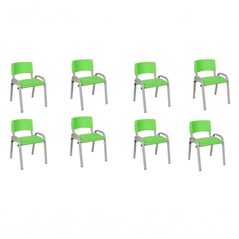 Kit 8 Cadeira Iso Infantil Creche, Base Cinza Verde Claro