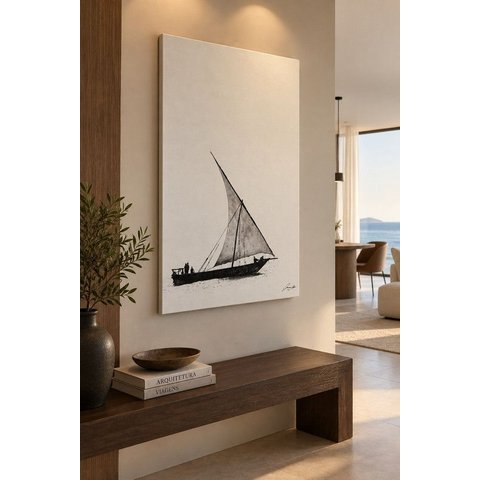 Quadro Veleiro Preto e Branco Elegante 90x130