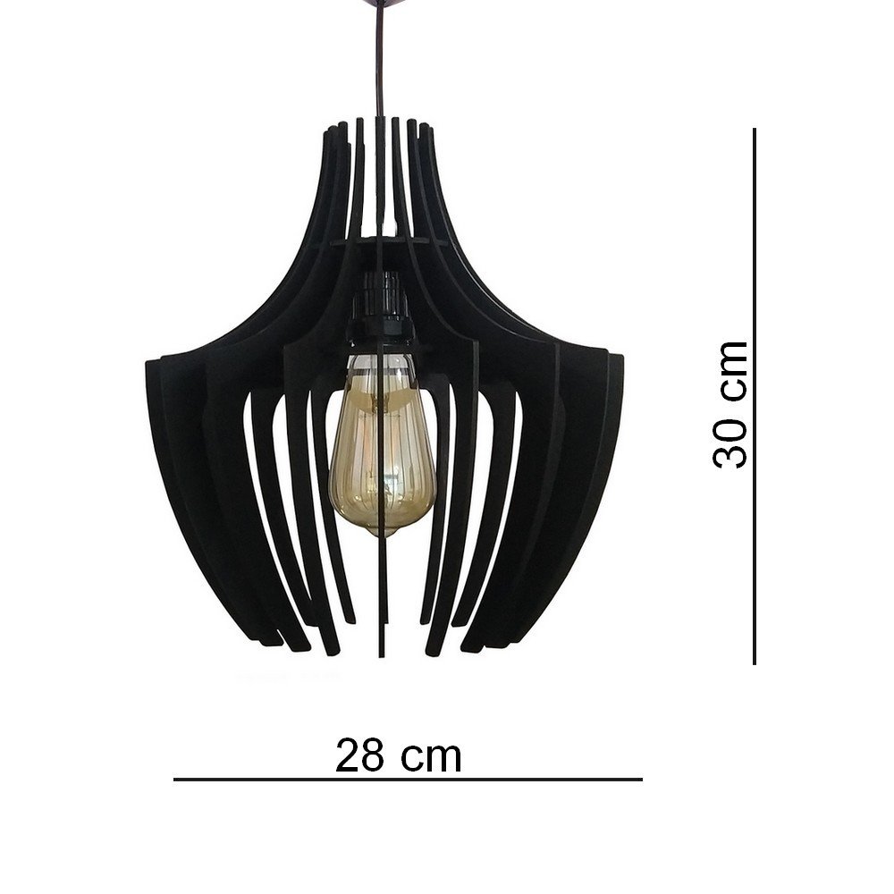 Lustre Luminária Pendente de Madeira MDF Mod. Grip Preto - 4