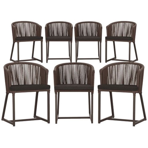 7 Cadeiras de Jantar Área Noronha em Alumínio com Pintura Marrom Corda Náutica Estofado 9 Trama Orig