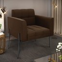 Ver imagem 2 de Poltrona Pé de Ferro Preto para Sala Elisa Suede Marrom D03 - D'Rossi