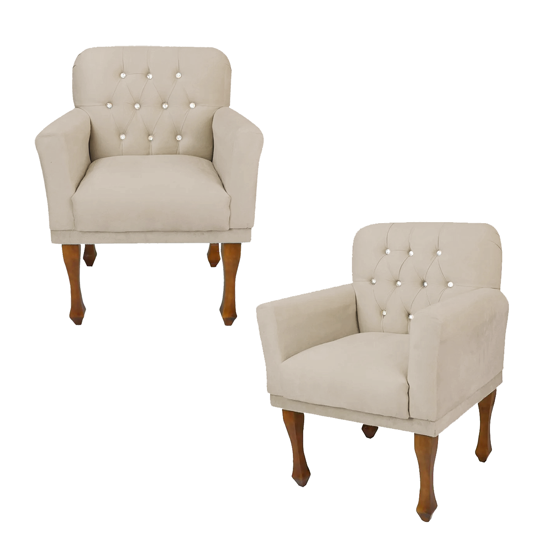 Kit 2 Poltronas Decorativas com Botões de Strass Anitta Suede Bege Dl Decor