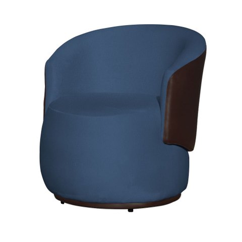 Poltrona Orgânica Decorativa Beatriz Suede Composê Corino Marrom Base Fixa - Azul Royal