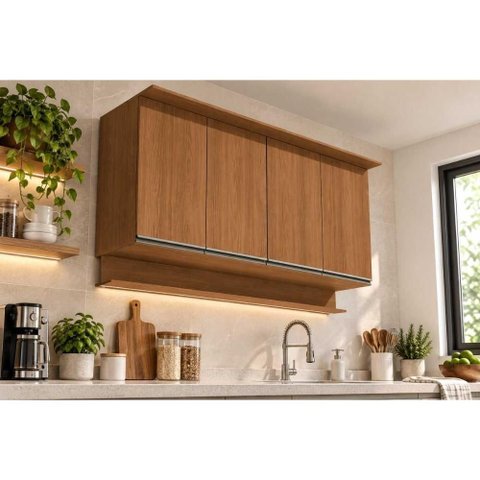 Armário Aéreo Cozinha Liga 4 Portas 165cm Canela Kappesberg