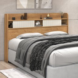 Cabeceira Dubai Mdf Prateleiras Portas Correr Quarto Moderno:queen/bege - 1