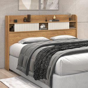 Cabeceira Dubai Mdf Prateleiras Portas Correr Quarto Moderno:queen/bege