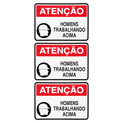 Combo 3 Placas De Sinalização Atenção Homens Trabalhando Acima 30x20 Acesso - S-226/1 F9e