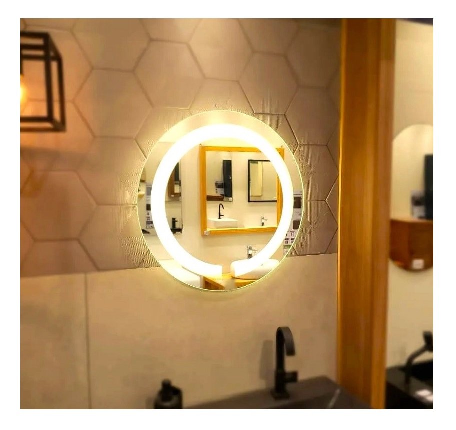 Espelho Redondo Jateado Iluminado com Led Quente 60cm - 7