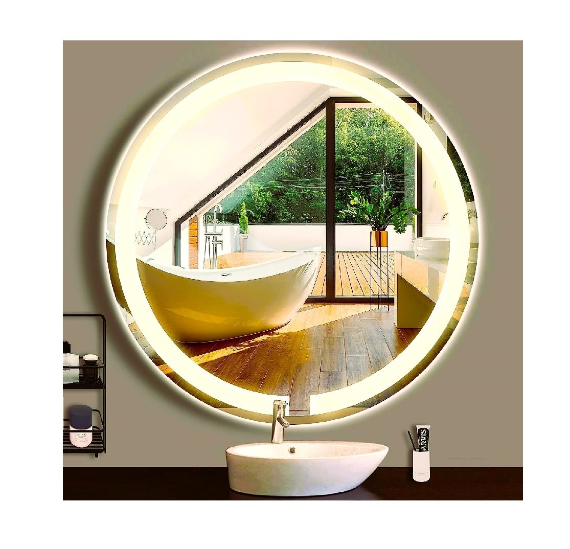 Espelho Redondo Jateado Iluminado com Led Quente 60cm - 2