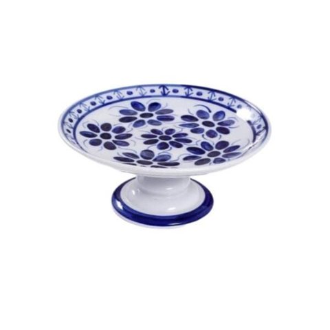 Porta Bolo com Pé Porcelana Monte Sião Pintado a Mão