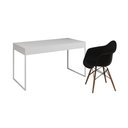 Ver imagem 2 de Escrivaninha Home Office Estilo Industrial Malta Branca 137x53cm Ferro Branco com 1 Poltrona Preta E