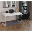 Ver imagem 1 de Escrivaninha Home Office Estilo Industrial Malta Branca 137x53cm Ferro Branco com 1 Poltrona Preta E