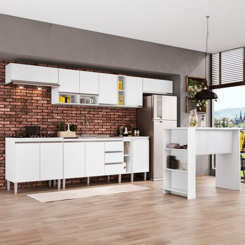 Armário de Cozinha Thalia 11 Portas 3 Gavetas Branco - Pnr Móveis