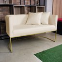Ver imagem 2 de Namoradeira Paola 02 Lugares Linho Base Metálica Dourado - D’Rossi - A19 Grosso Bege