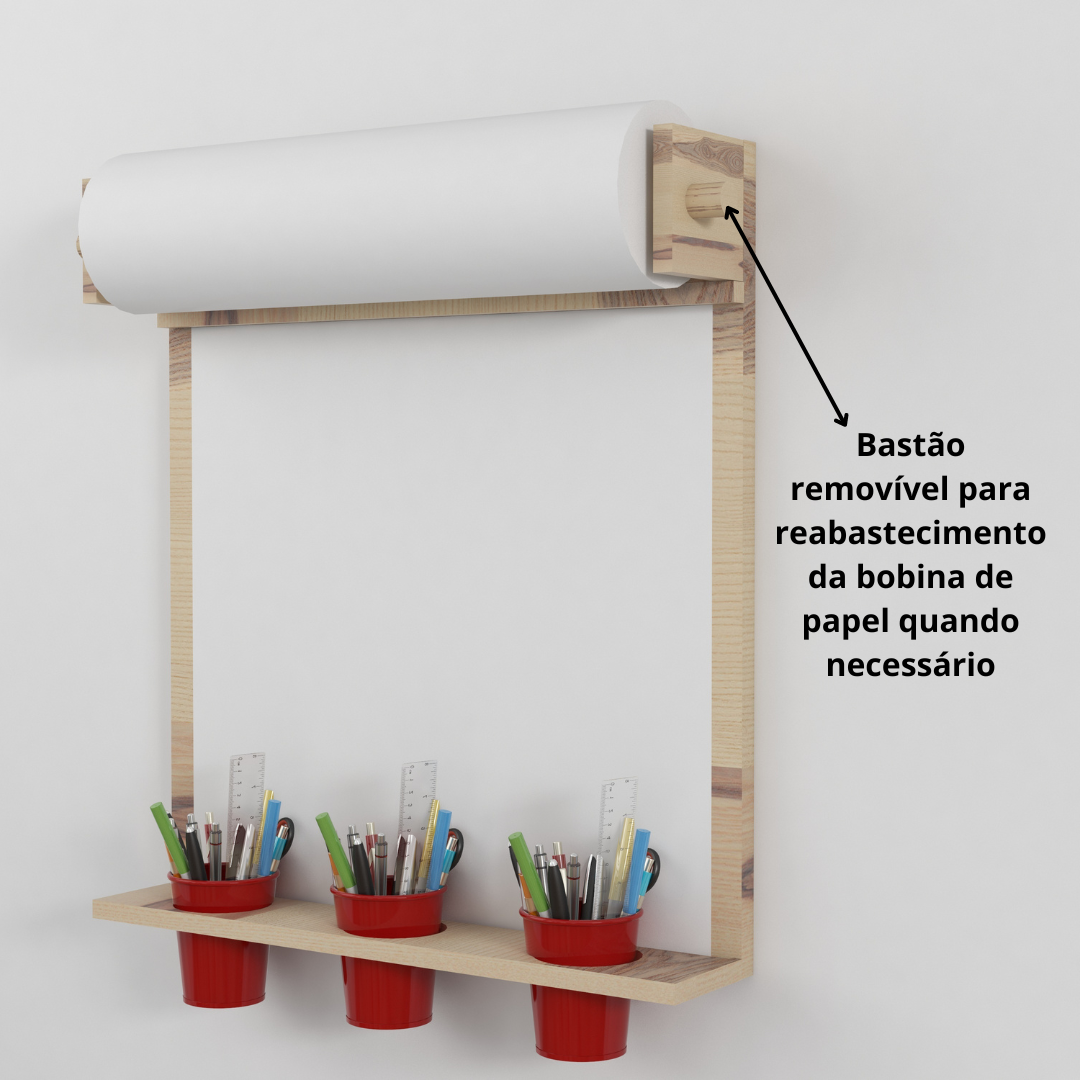 Painel Lousa Criativa Educativa Montessori Infantil de Madeira + Bobina de Papel - 3