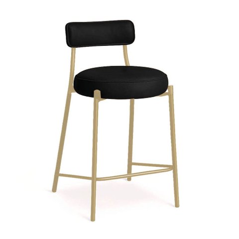 Banqueta Cozinha Alta com Encosto Industrial Champanhe Londres Pu Preto D03 - D'Rossi