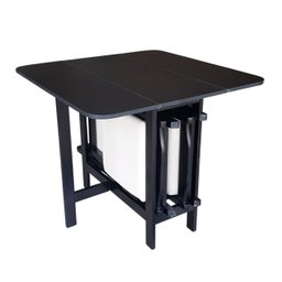 Conjunto Prático Mesa e 4 Cadeiras Dobrável Preto, Estofado Bar-cozinha-lazer-varanda ( Quadrado Ova - 8
