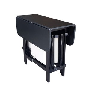Conjunto Prático Mesa e 4 Cadeiras Dobrável Preto, Estofado Bar-cozinha-lazer-varanda ( Quadrado Ova