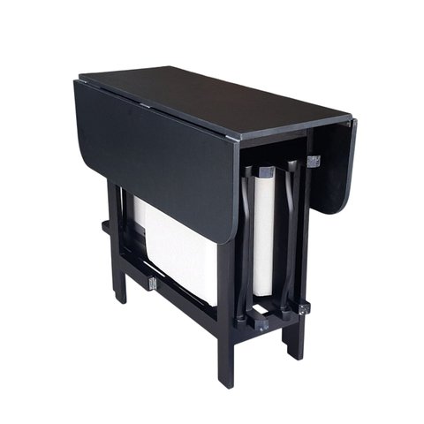 Conjunto Prático Mesa e 4 Cadeiras Dobrável Preto, Estofado Bar-cozinha-lazer-varanda ( Quadrado Ova
