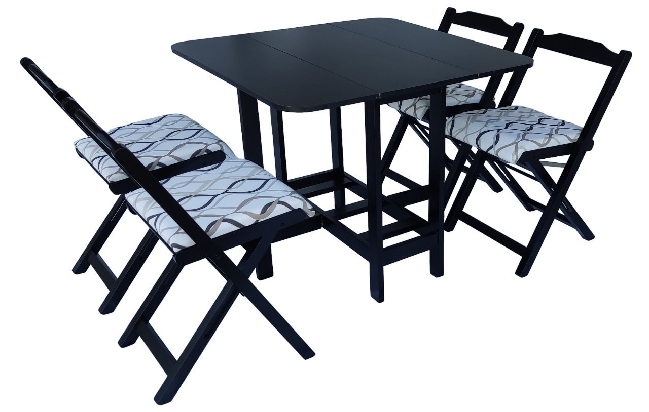 Conjunto Prático Mesa e 4 Cadeiras Dobrável Preto, Estofado Bar-Cozinha-Lazer-Varanda ( QUADRADO OVA - 7