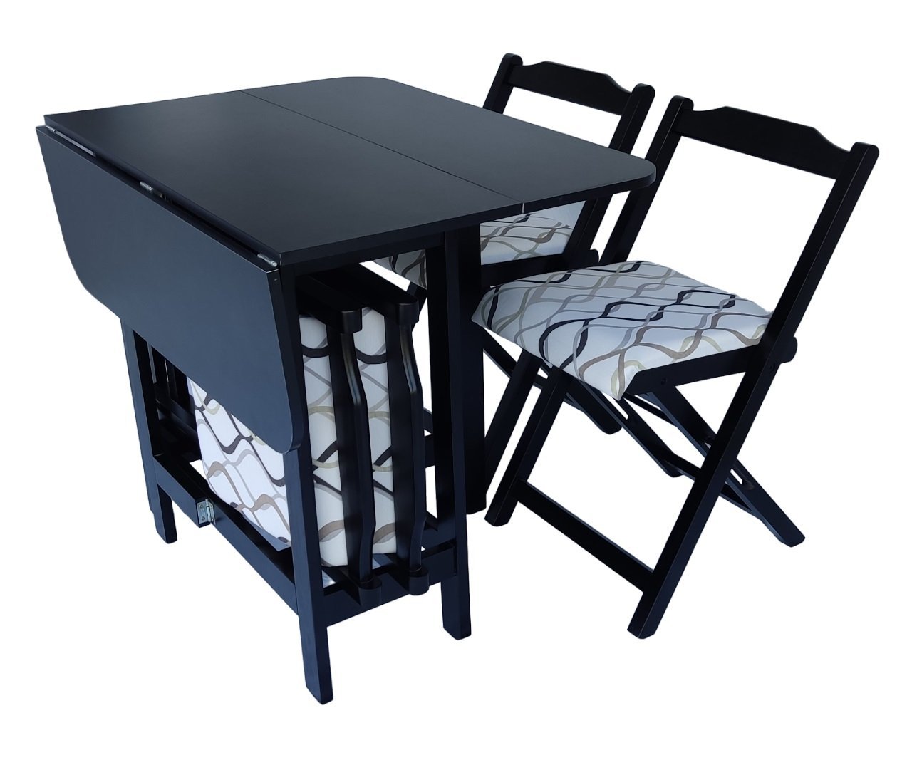 Conjunto Prático Mesa e 4 Cadeiras Dobrável Preto, Estofado Bar-Cozinha-Lazer-Varanda ( QUADRADO OVA - 5