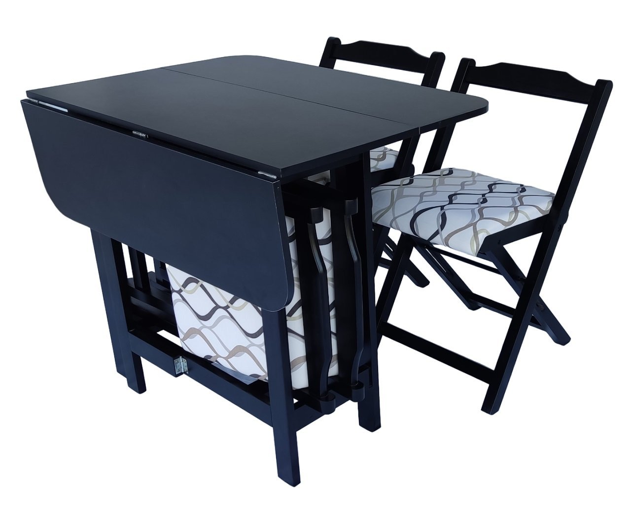 Conjunto Prático Mesa e 4 Cadeiras Dobrável Preto, Estofado Bar-Cozinha-Lazer-Varanda ( QUADRADO OVA - 9