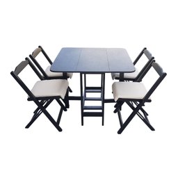 Conjunto Prático Mesa e 4 Cadeiras Dobrável Preto, Estofado Bar-cozinha-lazer-varanda ( Quadrado Ova - 10
