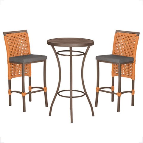 Mesa Bistro e 2 Banquetas Roma Marrom Corda Náutica 11 Trama Original