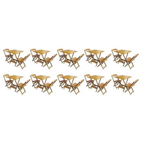 Kit 10 Conjuntos de Mesa Dobrável com 2 Cadeiras de Madeira 70x70 Ideal para Bar e Restaurante - Mel