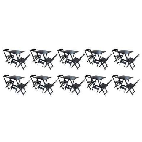 Kit 10 Conjuntos de Mesa Dobrável com 2 Cadeiras de Madeira 70x70 Ideal para Bar e Restaurante - Pre