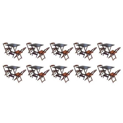 Kit 10 Jogos de Mesa Dobrável com 2 Cadeiras de Madeira 70x70 - Imbuia
