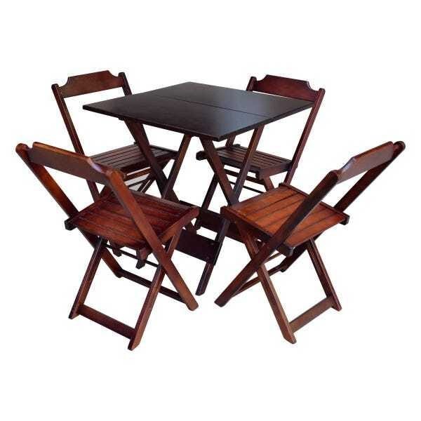 Jogo De Mesa Dobrável Com 4 Cadeiras De Madeira Ideal Para Bar E Restaurante Imbuia - 1