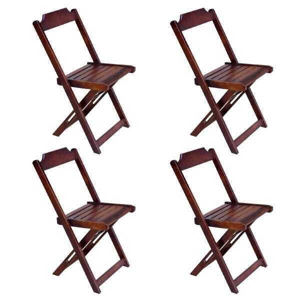 Jogo De Mesa Dobrável Com 4 Cadeiras De Madeira Ideal Para Bar E Restaurante Imbuia - 2