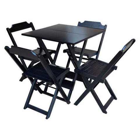 Jogo De Mesa Dobrável Com 4 Cadeiras De Madeira Ideal Para Bar E Restaurante Preto
