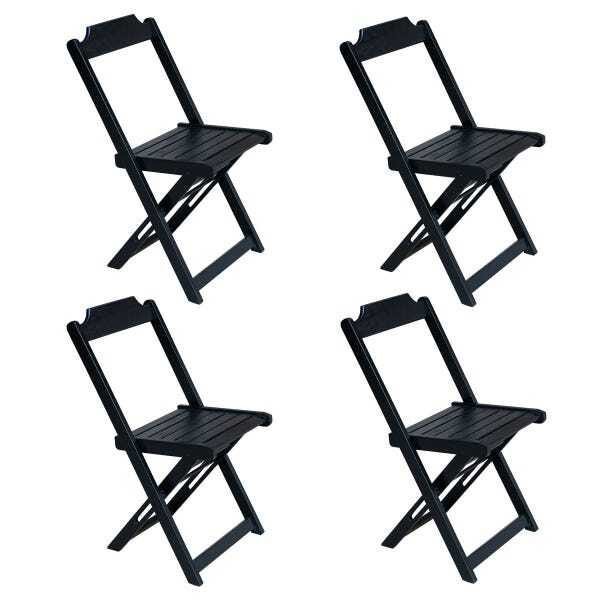 Jogo de Mesa Dobrável 70x70 com 4 Cadeiras de Madeira Ideal para Bar e Restaurante Preto - 2