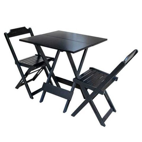Conjunto de Mesa Dobrável com 2 Cadeiras de Madeira 70x70 - Preto
