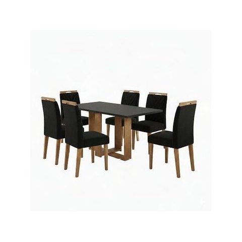Conjunto de Mesa Hana com 6 Cadeiras Gol 1,60x80 Mel-cinza/preto