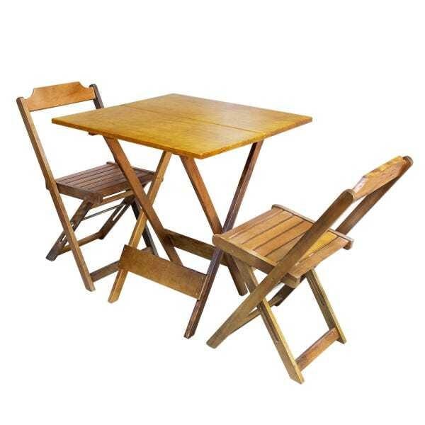 Conjunto de Mesa Dobrável com 2 Cadeiras de Madeira 70x70 Ideal para Bar e Restaurante - Mel