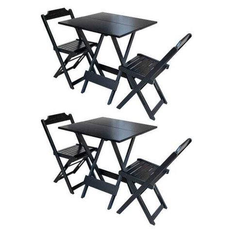 Kit 2 Jogos De Mesa Dobravel Com 2 Cadeiras De Madeira 70x70 - Preto