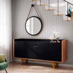 Aparador para Sala Buffet com 4 Portas 2 Gavetas Havana Preto Nature Preto/natural - 2