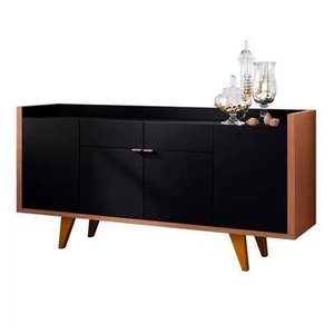 Aparador para Sala Buffet com 4 Portas 2 Gavetas Havana Preto Nature Preto/natural