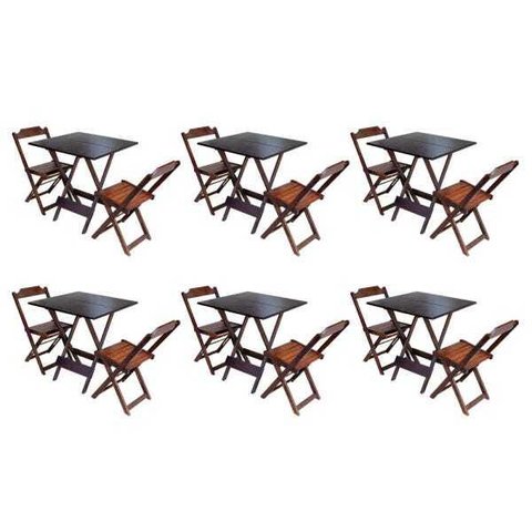 Kit 6 Conjuntos de Mesa Dobrável com 2 Cadeiras de Madeira 70x70 - Imbuia
