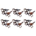 Ver imagem 1 de Kit 6 Conjuntos de Mesa Dobrável com 2 Cadeiras de Madeira 70x70 - Imbuia