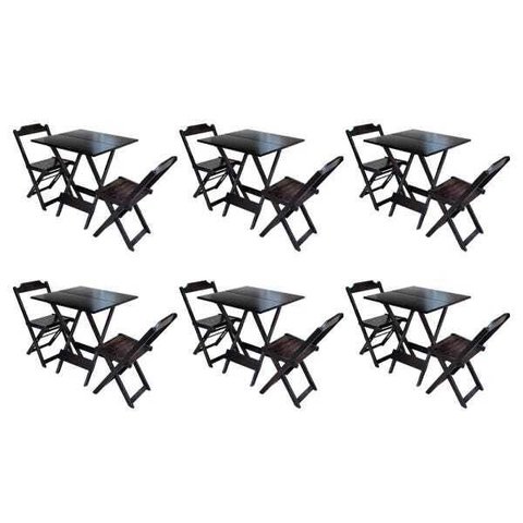 Kit 6 Conjuntos de Mesa Dobrável com 2 Cadeiras de Madeira 70x70 - Tabaco