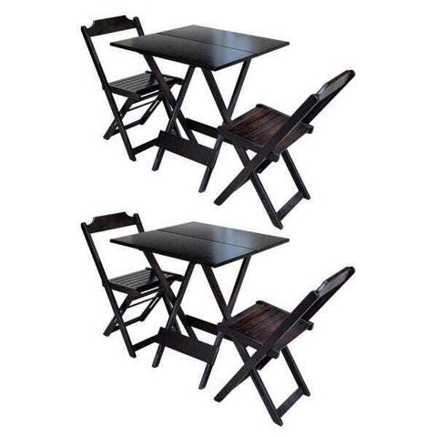 Kit 2 Jogos de Mesa Dobrável com 2 Cadeiras de Madeira 70x70 Ideal para Bar e Restaurante - Tabaco
