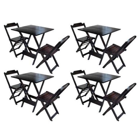 Kit 4 Jogos de Mesa Dobrável com 2 Cadeiras de Madeira 70x70 Ideal para Bar e Restaurante - Tabaco